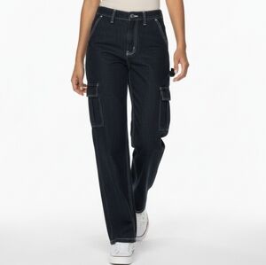 HT Hot Topic Black High Rise Carpenter Cargo Pants Jeans 11 W 32 L 31 (5E)